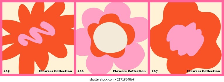 Botanical Hippie poster set flowers. Abstract Modern style
