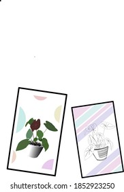 Botanical home decoration prints. Leaf line art with frame