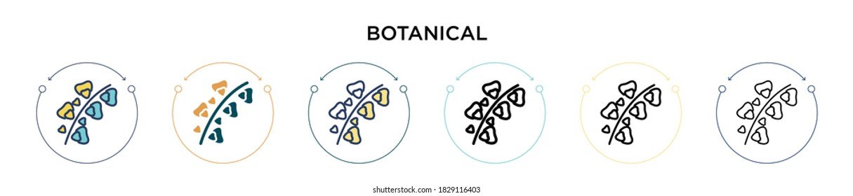 Botanical icon in filled, thin line, outline and stroke style. Vector illustration of two colored and black botanical vector icons designs can be used for mobile, ui, web
