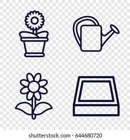 Botanical icons set. set of 4 botanical outline icons such as watering can, flower pot, flower