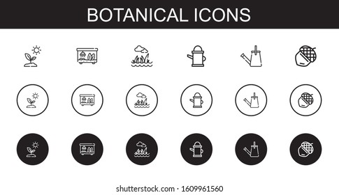 botanical icons set. Collection of botanical with sprout, terrarium, lawn, watering can, acorn. Editable and scalable botanical icons.