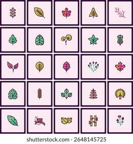 Botanical Icons Vector Collection: Nature Inspired Design Elements Set, Simple Style