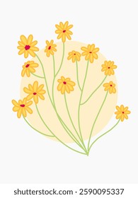 A botanical illustration featuring small yellow flowers with delicate petals. Perfect for decorative projects, stationery, and floral-themed designs.