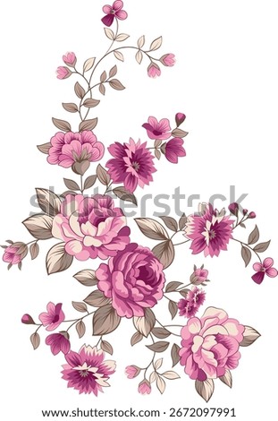 “Charming botanical illustration featuring vibrant flowers and delicate foliage on a bright white canvas.”