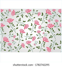 Botanical illustration pattern. Pattern of graceful twigs with green and blue leaves. pattern of wild pink flowers on a colored background.