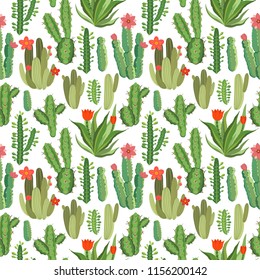 botanical illustration with Peruvian cactus. Vector seamless pattern on white background. Summer plants.