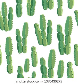 botanical illustration with Peruvian cactus. Vector seamless pattern on white background. Summer plants.