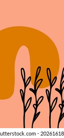 Botanische Illustration von Vektorwandkunst. Linienzeichnung von Blatthintergrund Erdton mit abstrakter Form. Design für Wandrahmen, Leinwand, Plakate, Innendekor, Deckel, Tapete.