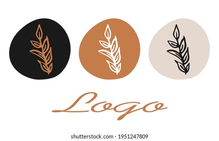 Botanical illustration vector logo design set collection luxury logo icons highlights decoration floral herbal doodle hand drawn elements company brand label 