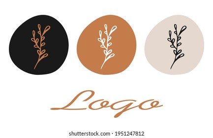 Botanical illustration vector logo design set collection luxury logo icons highlights decoration floral herbal doodle hand drawn elements company brand label 