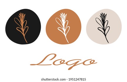 Botanical illustration vector logo design set collection luxury logo icons highlights decoration floral herbal doodle hand drawn elements company brand label 