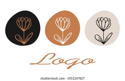 Botanical illustration vector logo design set collection luxury logo icons highlights decoration floral herbal doodle hand drawn elements company brand label 