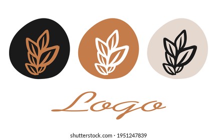 Botanical illustration vector logo design set collection luxury logo icons highlights decoration floral herbal doodle hand drawn elements company brand label 