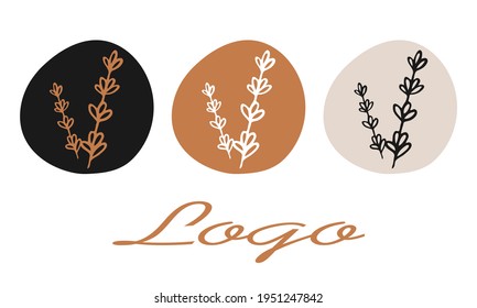 Ilustración botánica vectorial diseño conjunto colección lujosos íconos de logo resaltado decoración floral doodle elementos dibujados a mano marca de la empresa etiqueta 