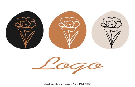 Botanical illustration vector logo design set collection luxury logo icons highlights decoration floral herbal doodle hand drawn elements company brand label 