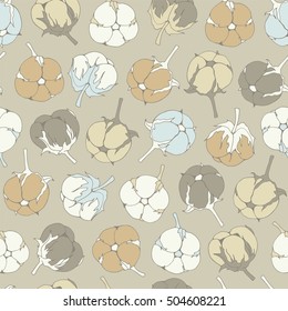 Botanical illustrations. Seamless pattern with flower cotton.
