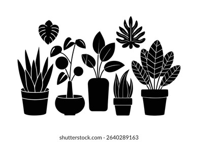 Botanical Indoor Plants Collection Silhouette Vector Design for Home Decor