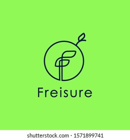 Botanical initial letter F logo minimalism line template on green background for business company or brand identity