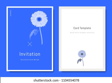 Botanical invitation card template design, gerbera flower on blue background, minimalist vibrant color