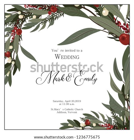 Botanical isolated template for wedding invitation card