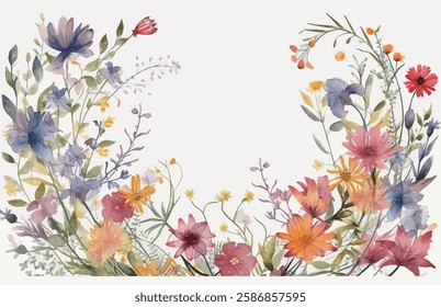 Botanical lavender border, with a symmetrical arrangement of purple and yellow flowers.