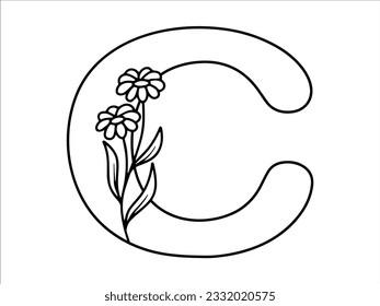 Botanical Leaf Alphabet Letter C Illustration