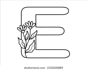 Letra alfabética de hojas botánicas E Ilustración