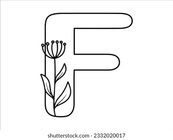 Botanical Leaf Alphabet Letter F Illustration
