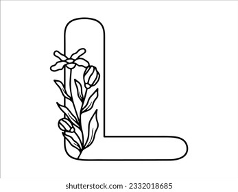 Botanical Leaf Alphabet Letter L Illustration