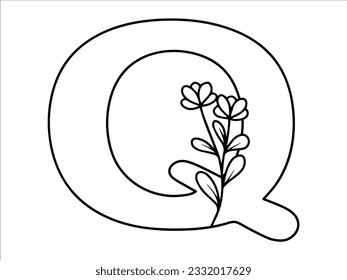Botanical Leaf Alphabet Letter Q Illustration
