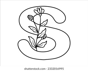 Botanical Leaf Alphabet Letter S Illustration