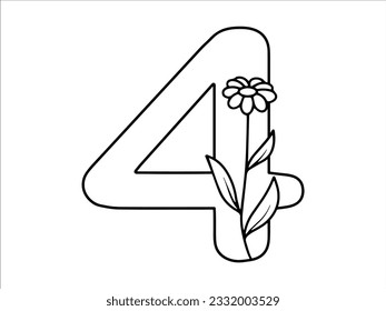 botanical leaf alphabet number 4 illustration