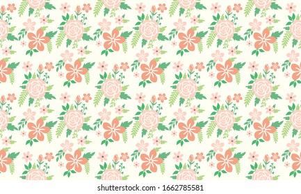 Botanical leaf design pattern background, with beautiful pink flower design.