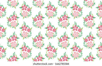 Botanical leaf design pattern background, with beautiful pink flower design.