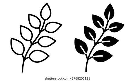 Botanical leaf element icon set in minimal flat style, featuring nature, ecology, foliage, plants, and growth