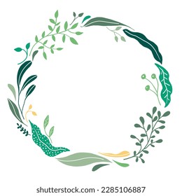 Botanical leaf and flower wreath.