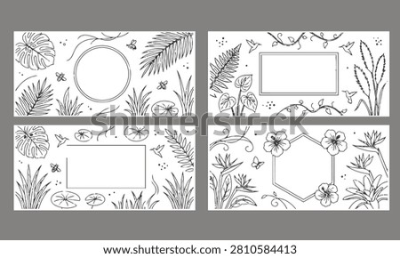 botanical leaf frame border thin line vector set floral wreath foliage template invitation design element