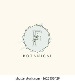 Botanical Leaf Initial F Letter Logo,  vector logo  design concept  hexagon geometric frame with initial letter logo icon for botany or nature business.
