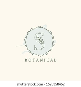 Botanical Leaf Initial S Letter Logo,  vector logo  design concept  hexagon geometric frame with initial letter logo icon for botany or nature business.