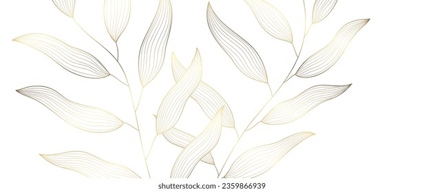 Botanical leaf line art wallpaper background vector. Luxury natural hand drawn foliage pattern design in minimalist linear contour simple style. Design for fabric, print, cover, banner, invitation.