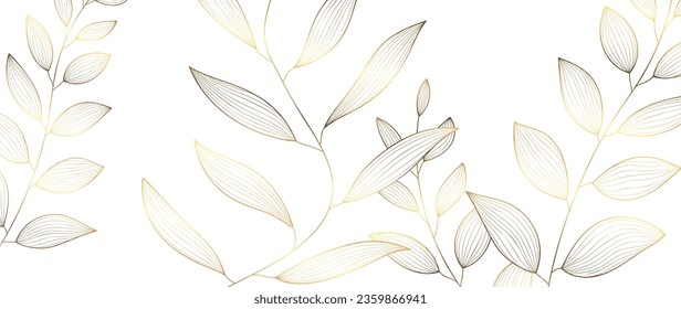 Botanical leaf line art wallpaper background vector. Luxury natural hand drawn foliage pattern design in minimalist linear contour simple style. Design for fabric, print, cover, banner, invitation.