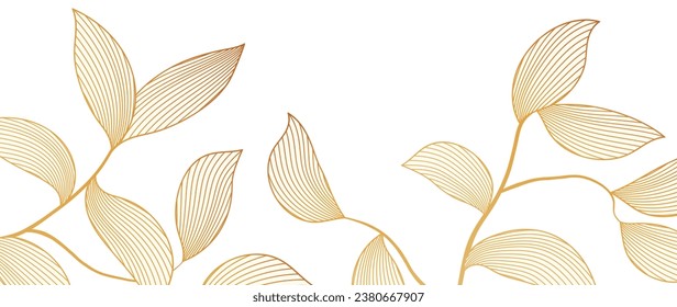 Заголовок	
Botanical leaf line art wallpaper background vector. Luxurious gold natural hand drawn foliage pattern in a minimalist linear outline simple style. Design for fabric, print, cover, banner, 