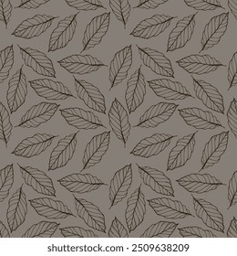 Botanical leaf line art wallpaper background vector. Luxury natural hand drawn foliage pattern design in minimalist linear contour simple style. Design for fabric, print, cover, banner, invitation.