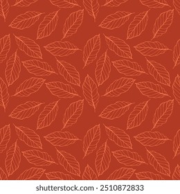 Vetor de fundo do papel de parede da arte da linha da folha botânica. Design de padrão de folhagem desenhado à mão natural de luxo em estilo simples de contorno linear minimalista. Design para tecido, impressão, tampa, banner, convite.