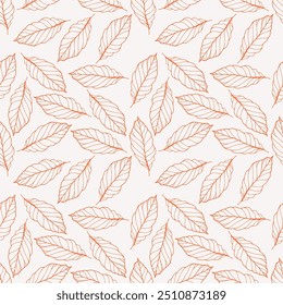 Botanical leaf line art wallpaper background vector. Luxury natural hand drawn foliage pattern design in minimalist linear contour simple style. Design for fabric, print, cover, banner, invitation.