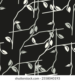 Botanical leaf line art wallpaper background vector. Luxury natural hand drawn foliage pattern design in minimalist linear contour simple style. Design for fabric, print, cover, banner, invitation.