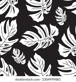 Diseño de patrones sin fisuras de hojas botánicas, diseño y papel pintado Offset, diseño en blanco y negro