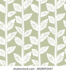 Botanical Leaf Seamless Pattern in Muted Celadon