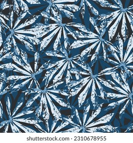 Botanical leaf textured pattern on black background. indigo blue and white leaves vector pattern. Design for home decor, fabric, carpet, wrapping,Textile Printed Design Pattern 