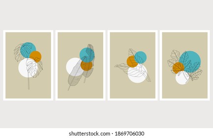 Botanical leaf wall art. Abstract vector set. Vector illustration. Wallpaper